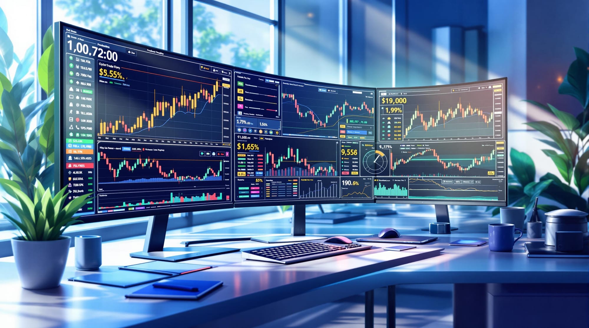 Financial market charts representing practical trading education